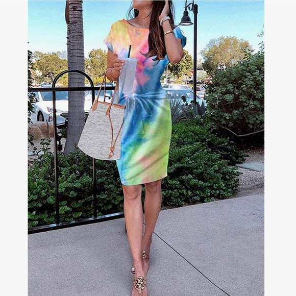 MEROKEETY Women's Summer Striped Short Sleeve T Shirt Dress Casual - Picture 2 of 11